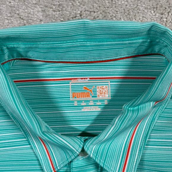 Puma Polo Shirt Mens XXL Blue Golf Dry Cell Striped Rickie Fowler Performance - Picture 2 of 9
